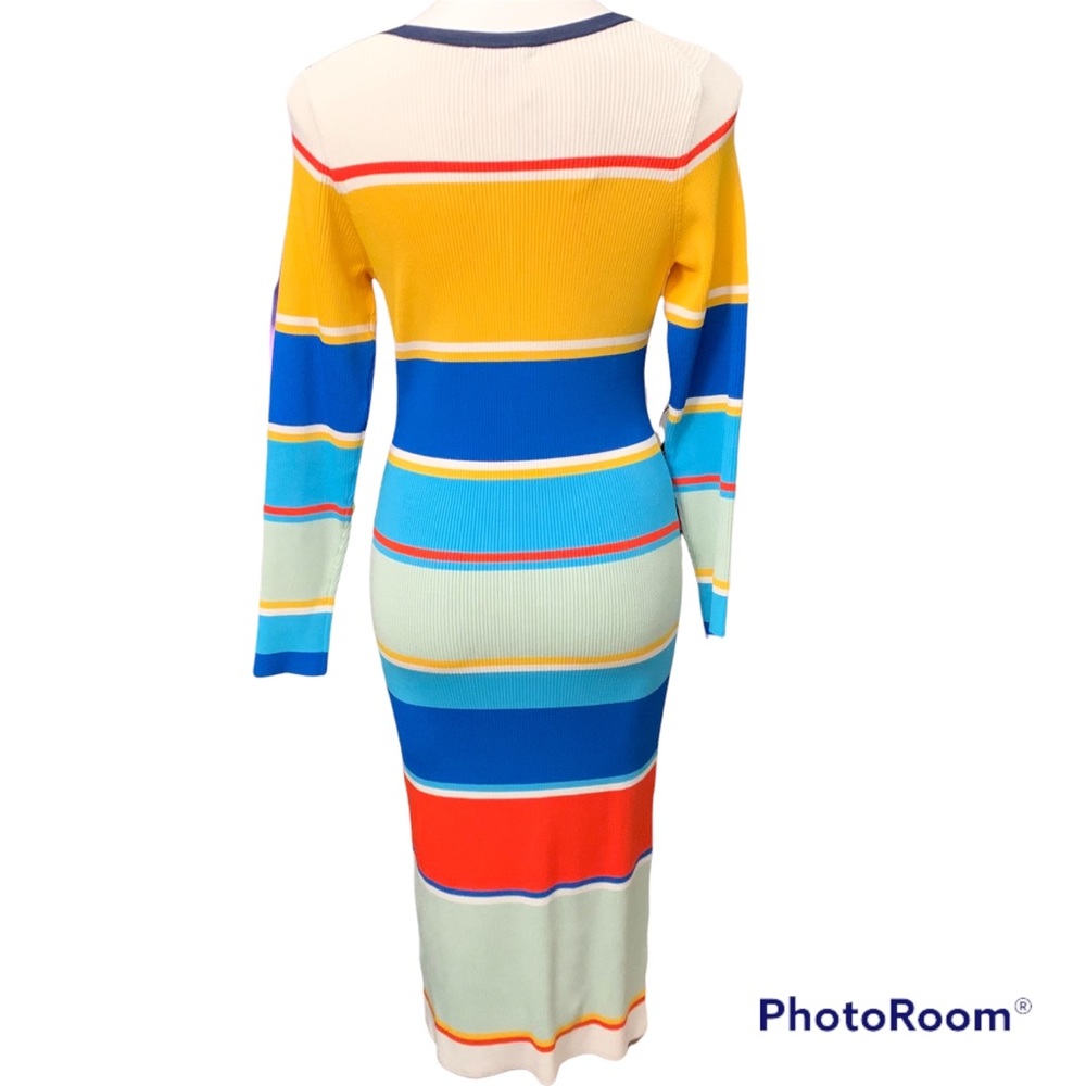 NWT J. Crew Blue Yellow Stripe Ribbed Sweater Dress Sweaterdress - Size Small - Picture 7 of 11